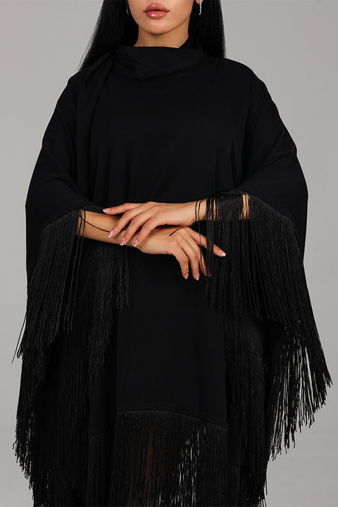 Black Fringe Detail Kaftan Dress