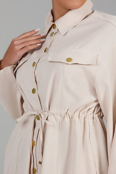 Cream Utility Shirt with Waist Tie