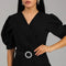 Black Structured Pleated Midi Dress