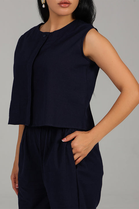 Navy Blue Sleeveless Co-Ord Set