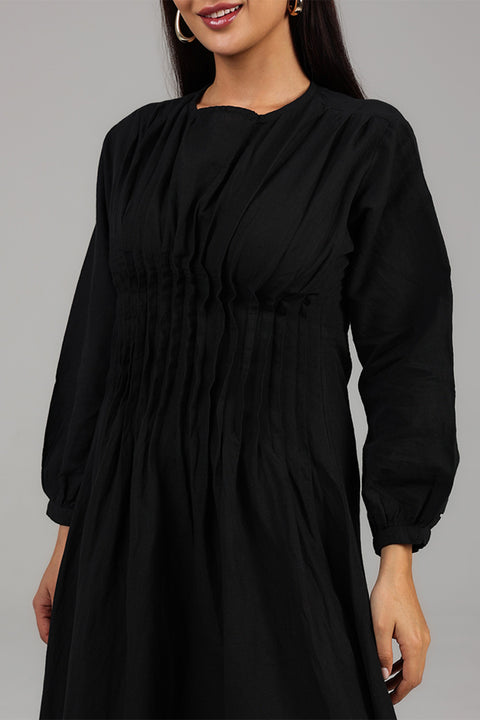 Black Pintuck Detail Modest Dress