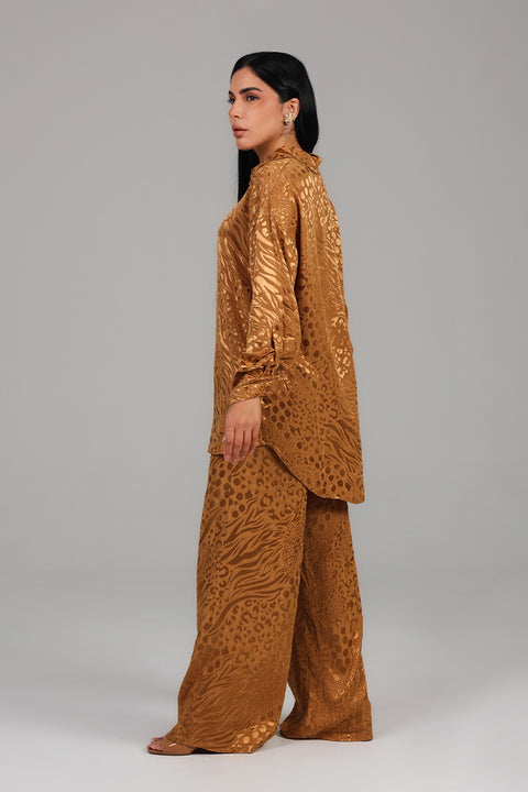 Brown Burnished Brown Jacquard Co-Ord Set