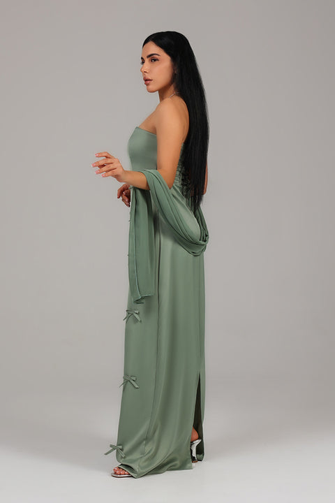 Mint Green Strapless Bow Detail Maxi Dress