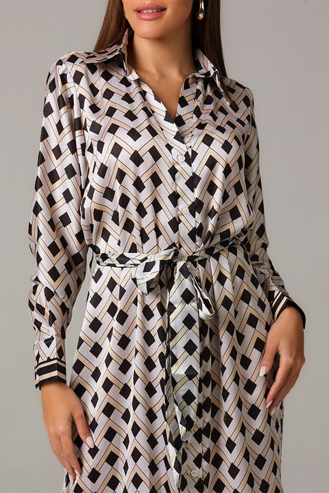 Black & Gold Geometric Print Shirt Dress 