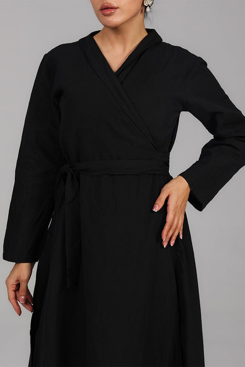 Black Wrap-Style Maxi Dress