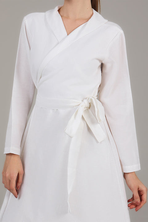 White Wrap Detail Modest Dress