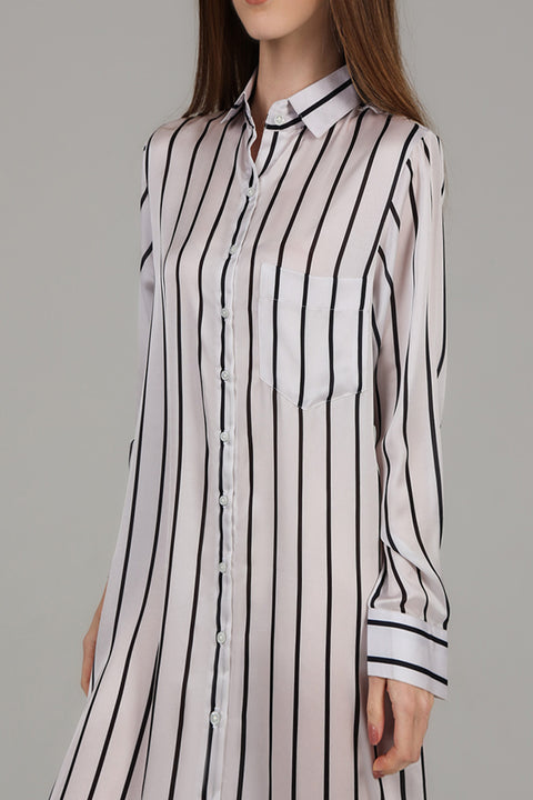 Cream Striped Shirt Dress