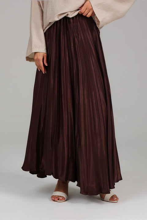 Brown Satin Flow Skirt 