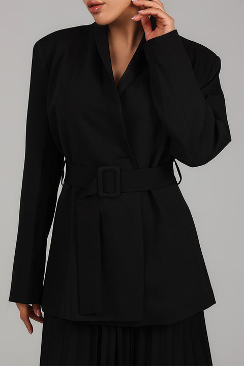 Black Tailored Jacket & Pleated Skirt Set