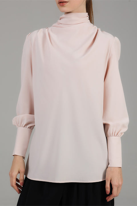 Peach High-Neck Draped Top