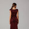 Maroon Shimmer Draped Gown with Embellished Shoulder
