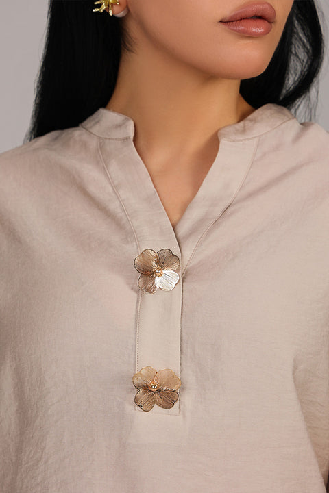 Cream Relaxed Fit Embellished Detail Top