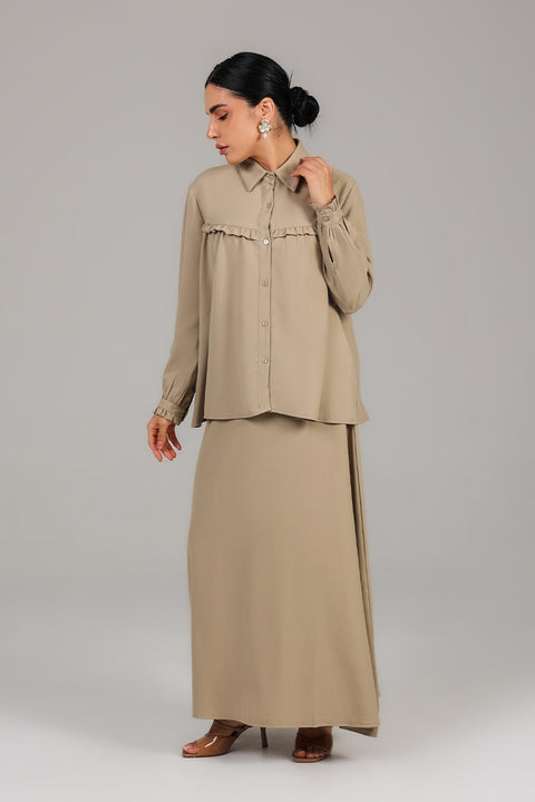 Beige Desert Sand Ruffle Detail Co-Ord Set