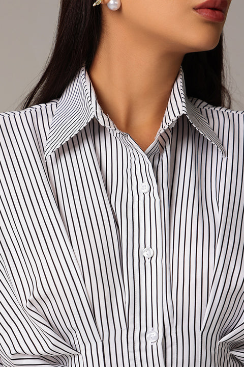 White Striped Shirt Midi Dress for Women