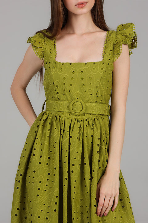 Limerick Eyelet Midi Dress with Belt