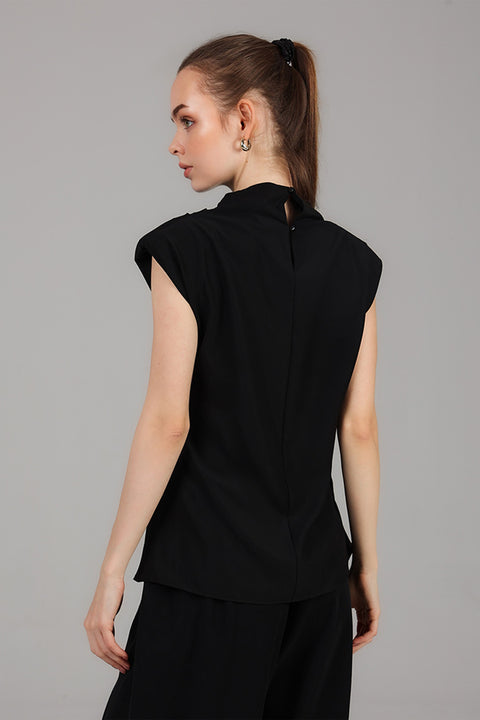 Black Draped Wrap Detail Top 