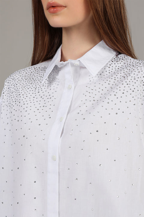 White Embellished Shirt Top