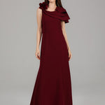One-Shoulder Ruffle Detail Maxi Dress BKMF 026 Maroon