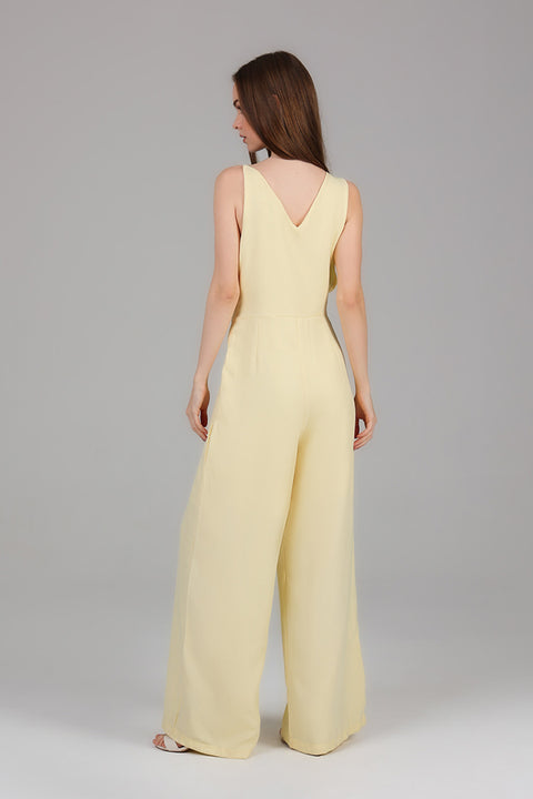 Yellow Draped One-Shoulder Jumpsuit 