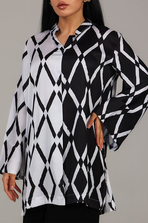 Black and White Monochrome Geometric Printed Co-ord Set 