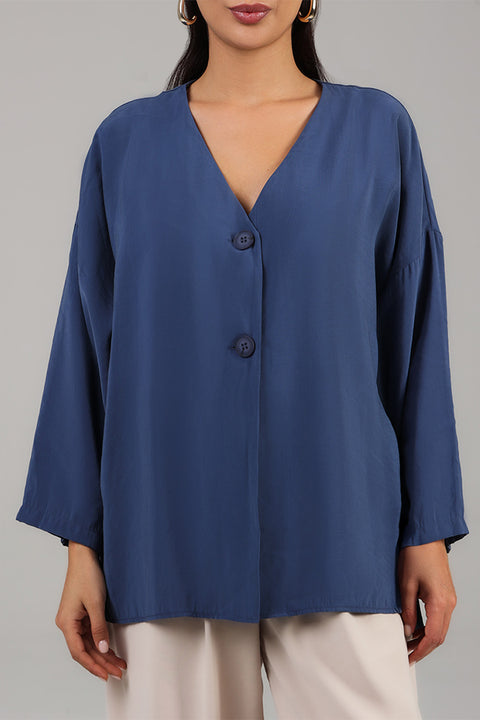 Dusty Blue Relaxed Button-Front Top