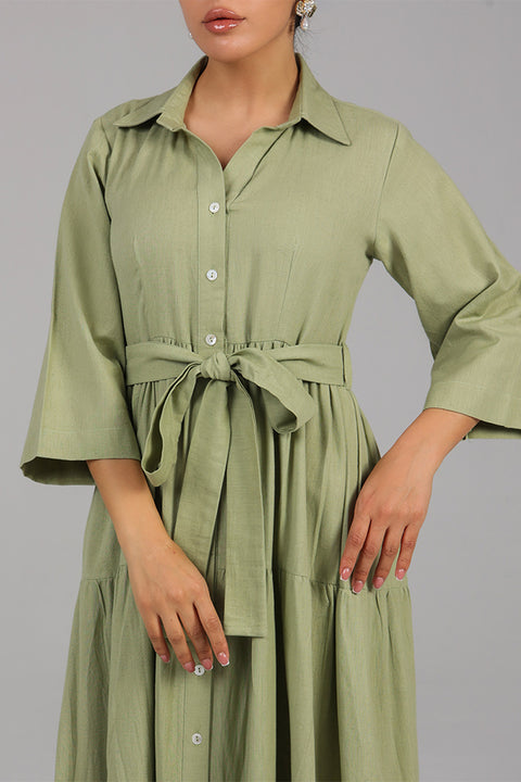 Sage Green Tiered Shirt Dress