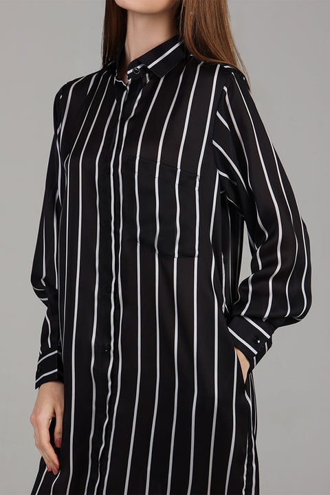 Black Striped Shirt Dress