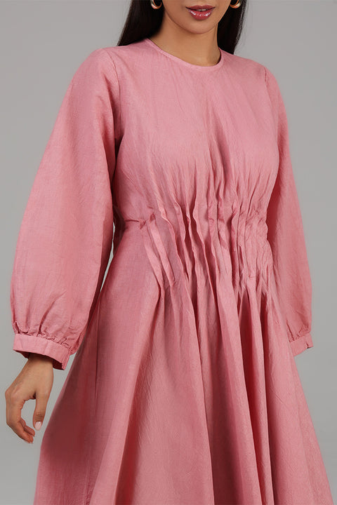 Dusty Pink Pintuck Detail Modest Dress