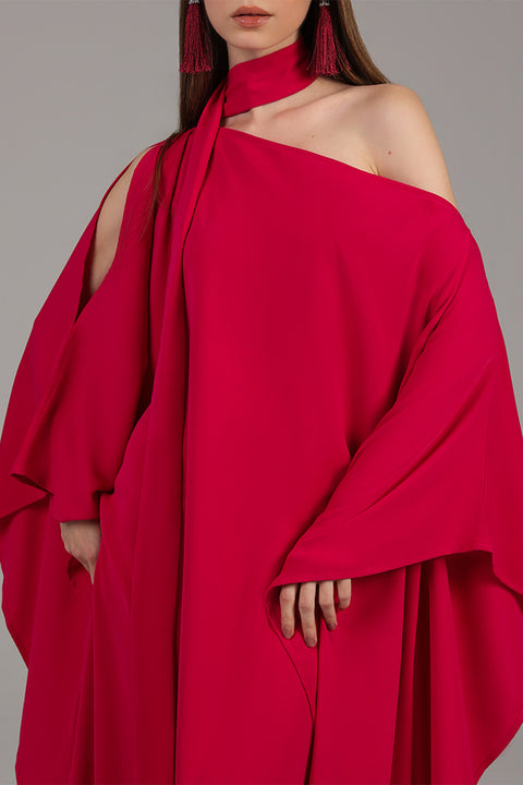 Magenta Draped One-Shoulder Kaftan Gown