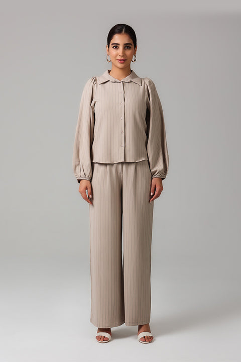 Beige Sandstone Pinstripe Tailored Co-Ord Set