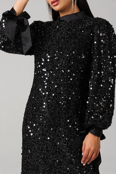Black Sequin High-Neck Maxi Dress