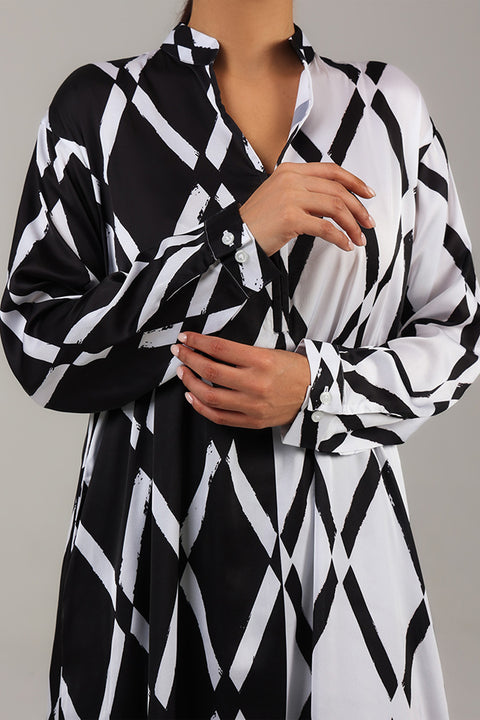 Black and White Monochrome Geometric Printed Dress