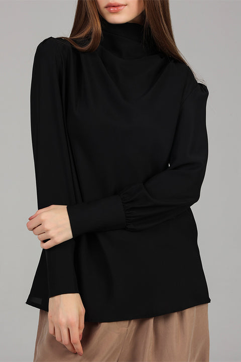 Black High-Neck Draped Top