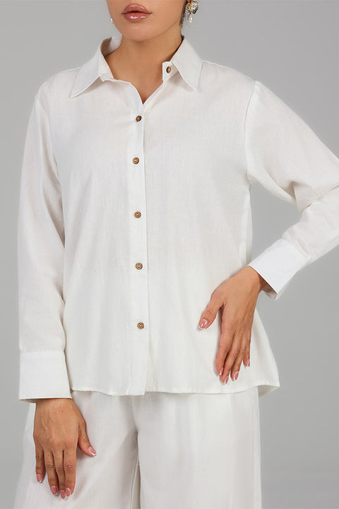 White Relaxed Shirt & Wide-Leg Pants Set