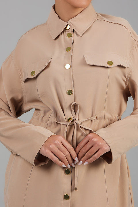 Beige Utility Shirt with Waist Tie