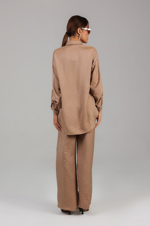 Brown Steel Satin Co-ord Set