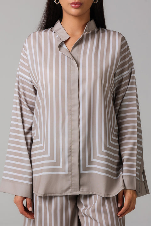 Beige Monochrome Stripe Co-ord Set