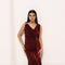 Maroon Shimmer Draped Gown with Embellished Shoulder
