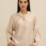 Relaxed Fit Embellished Detail Top BKMF 033 Cream