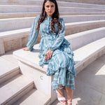 Embroidered Tiered Midi Dress BKMF 044 Aqua Green