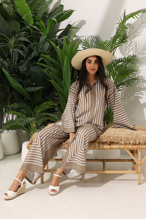 Beige Monochrome Stripe Co-ord Set