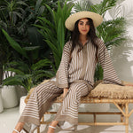 Monochrome Stripe Co-ord Set JS 009 Beige
