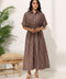 Brown Striped Pleated Shirt Dress