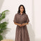 Brown Striped Pleated Shirt Dress