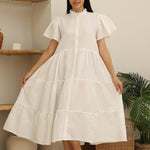 Tiered Modest Dress with Belt PR 009 White